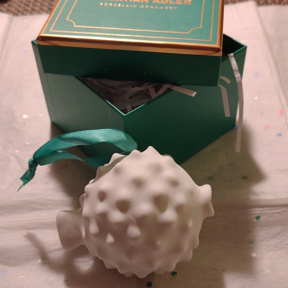 JONATHAN ADLER PUFFER FISH PORCELAIN CHRISTMAS ORNAMENT